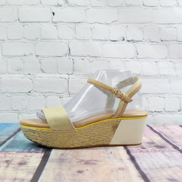 Cole Haan Shoes - Cole Haan  Arden Tan Cream Leather Jute Wedge Heel Sandals Size 9 B